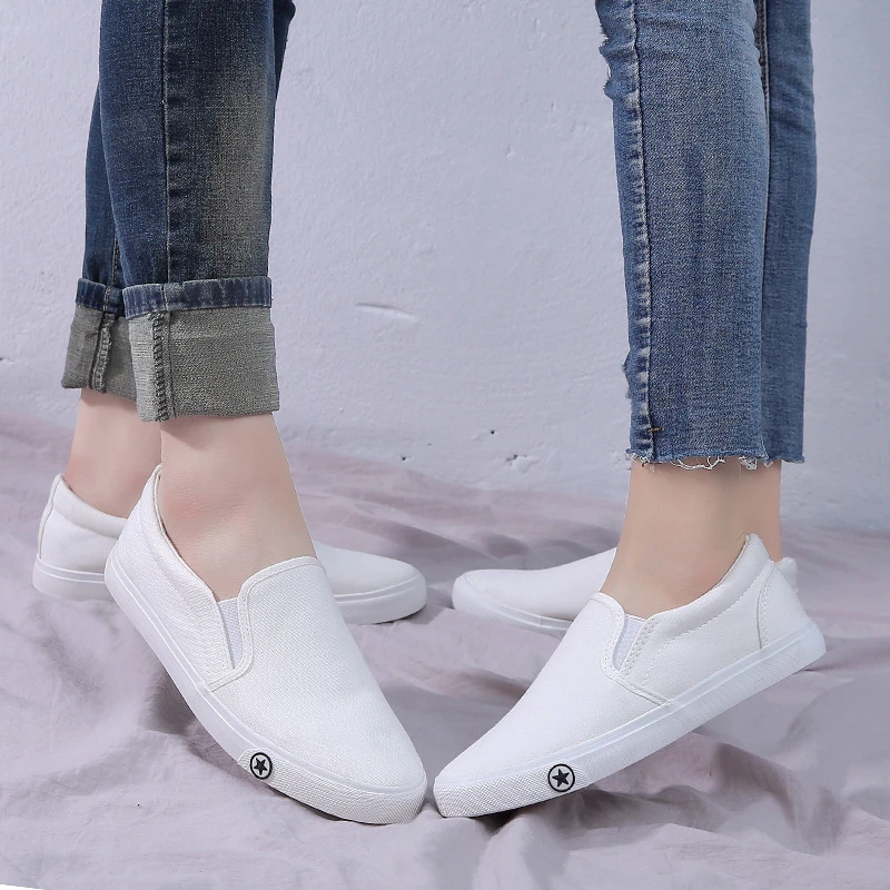 Chaussures en toile vulcanisée unisexes, à enfiler, blanches, baskets pour couple, chaussures de travail pour infirmières, style vieux Pékin